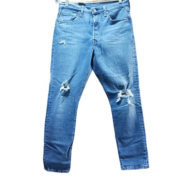 NWT Levi's women 501 high rise Distressed Skinny Jeans Button Fly Size W29 L28 - Picture 3 of 5